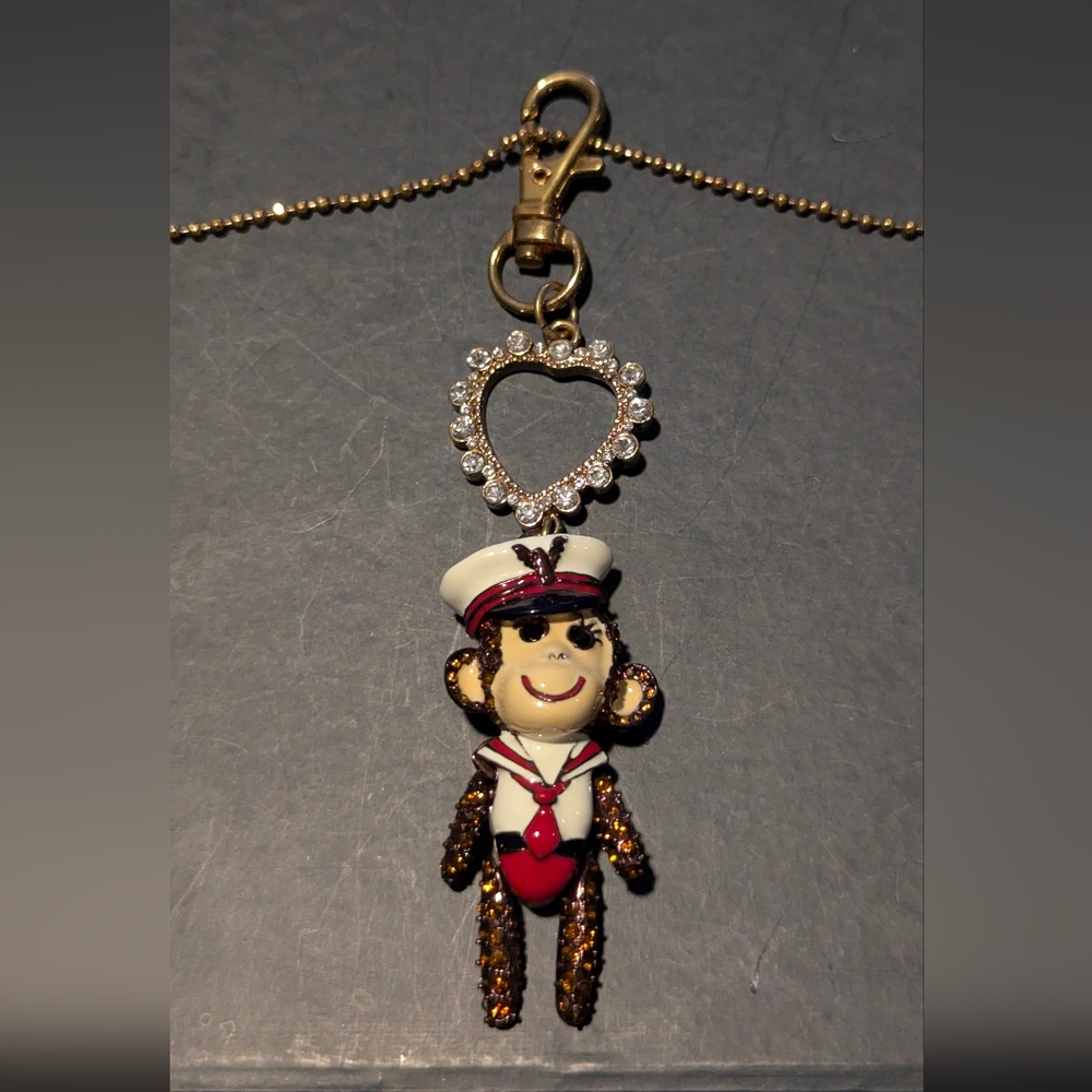 Betsey Johnson Sailor Monkey Keychain with Heart Charm